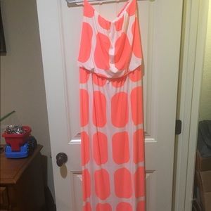 Coral and white maxi dress